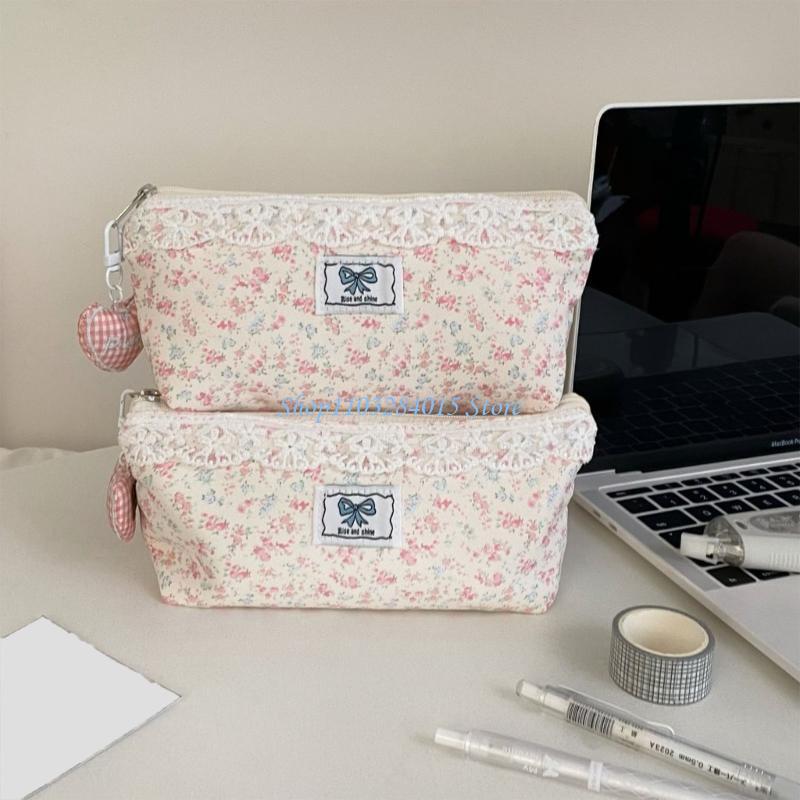 R6FF Lace Floral Pencil Bag Pencil Case Pencil Box Simple Pen Case for School Office