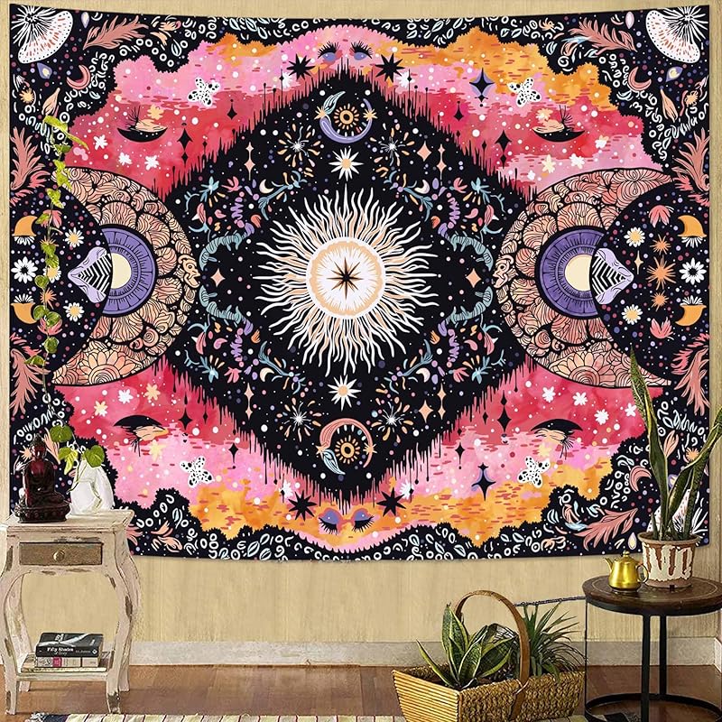 Faxdong Boho Green Butterfly Tapestry, Aesthetic Triple Moon and Sunflowers Crystal Tapestries, Moth Mystic Decor for Bedroom Living Room
