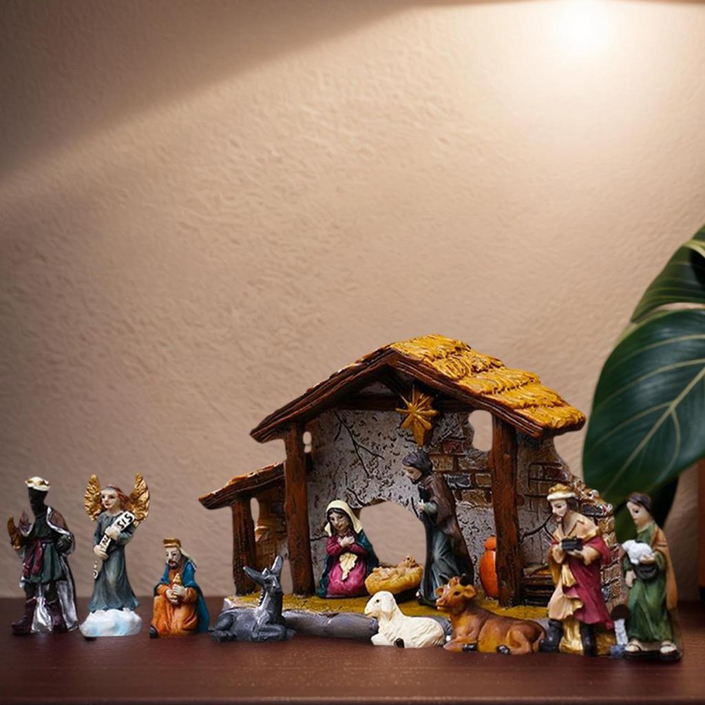 Nativity Set Resin Table Nativity Figures Christian Religious Craft Collectible Figurines for Decoration Centerpieces Holiday