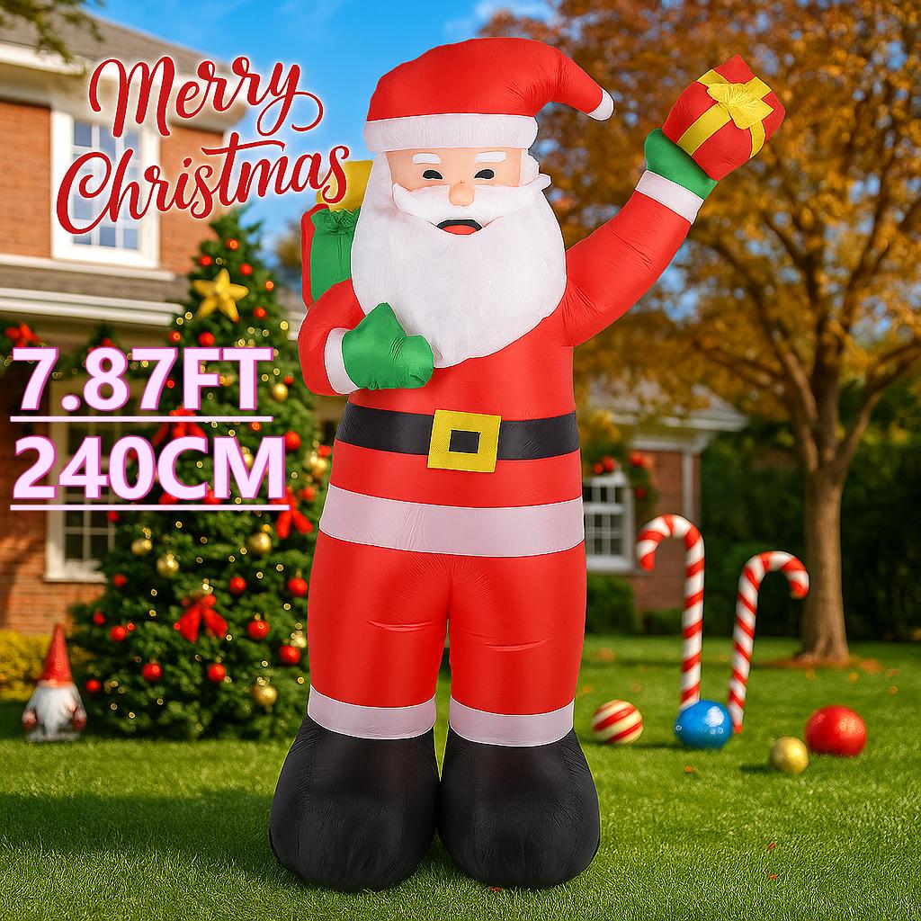 7.87FT With LED Light Xmas Inflatable Santa Claus Gift Bag Toy Yard Decor Home Decor Supplies Ornaments Christmas Holiday Gift