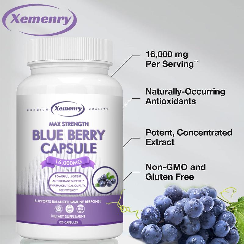 XEMENRY Blueberry Capsules Contain Anthocyanins, Vitamins, and Natural Antioxidants To Support Cholesterol Health and Cognitive Function.