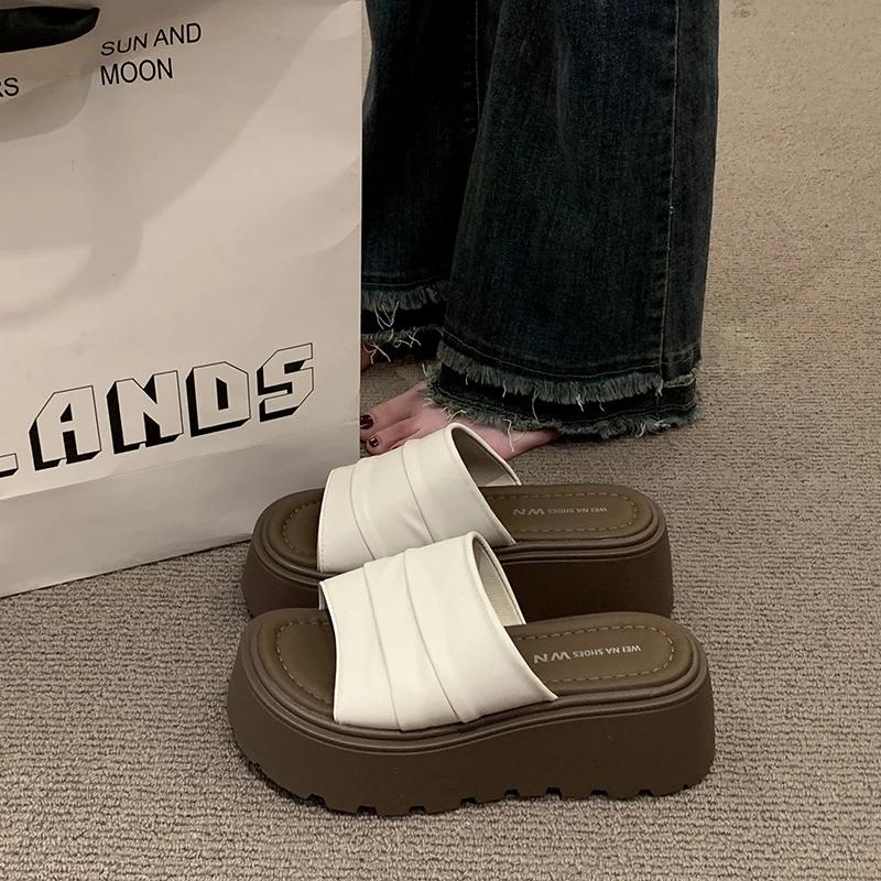 Fashion 2025Summer Women Platform Thick Bottom Slippers Open Toe Slide Ladies Casual Beach Vacation Sandalias