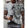 Summer Round Neck 3D Lion Pattern Print Top Fashionable Casual Short Sleeved Men's T-shirts