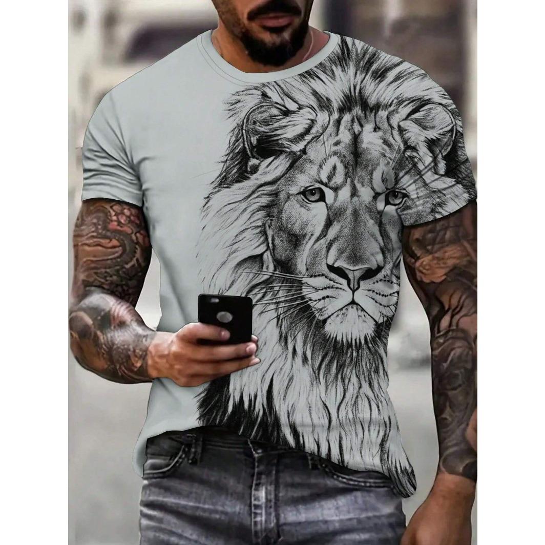 

Летний топ с круглым вырезом и 3D-принтом в виде льва, модная повседневная мужская футболка с коротким рукавом XS