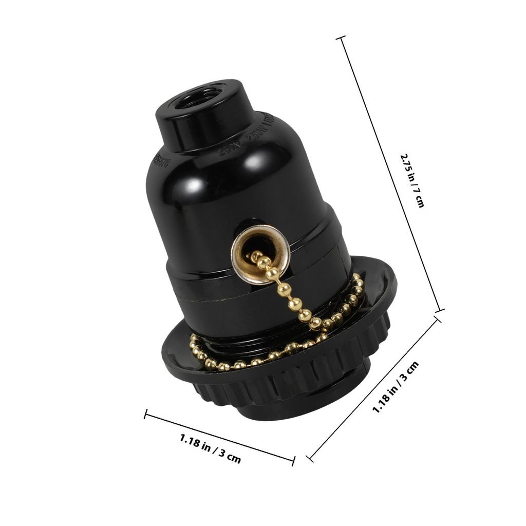E27 Screw Lamp Base with Pull Chain Holder for Light Bulb Pendant Socket Fixture Black Metal Ring Thread Adapter Reliable Use