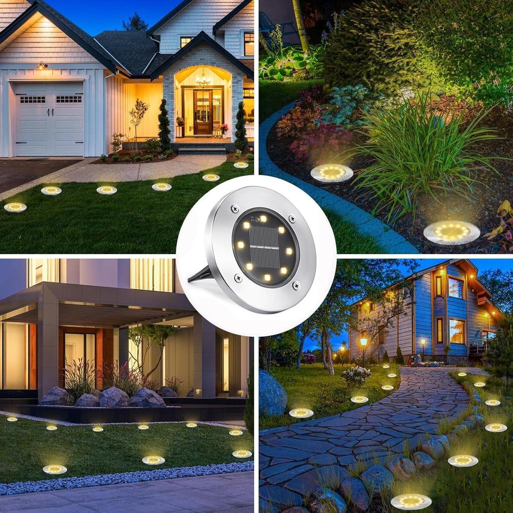 Toodour Solar Garden Lights, Outdoor Use, 8-Pack, Waterproof, Ground-Mounted, Automatic OnOff, Sensor Included, Solar Panel Charging, Bright