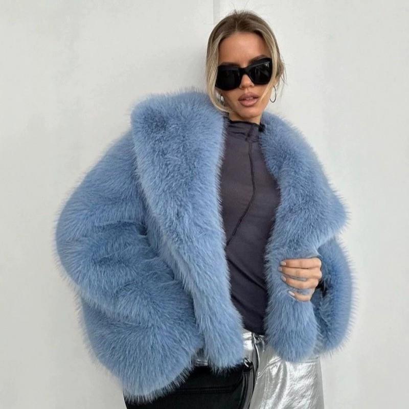 Damen Kurzmantel aus Kunstpelz Winter Warm Locker Streetwear Jacke Mit Taschen