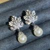 925 Sterling Silver Leaf Pendant Earrings for Women Female Engagement Jewelry Brilliant Zirconia Pearl Wedding Accessories
