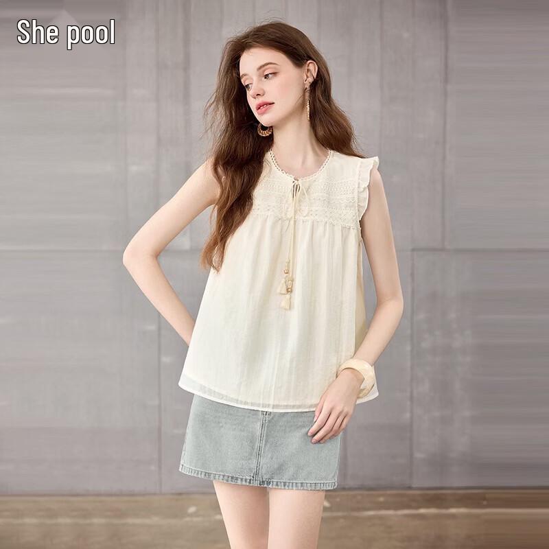 SheePool Women s Lace Trim Tie-Neck Flutter Sleeve Blouse XL
