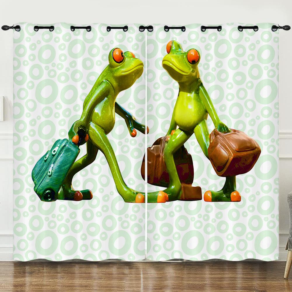Curtain Cartoon Animal Funny Frog 3D Digital Printing Blackout Curtain Punching