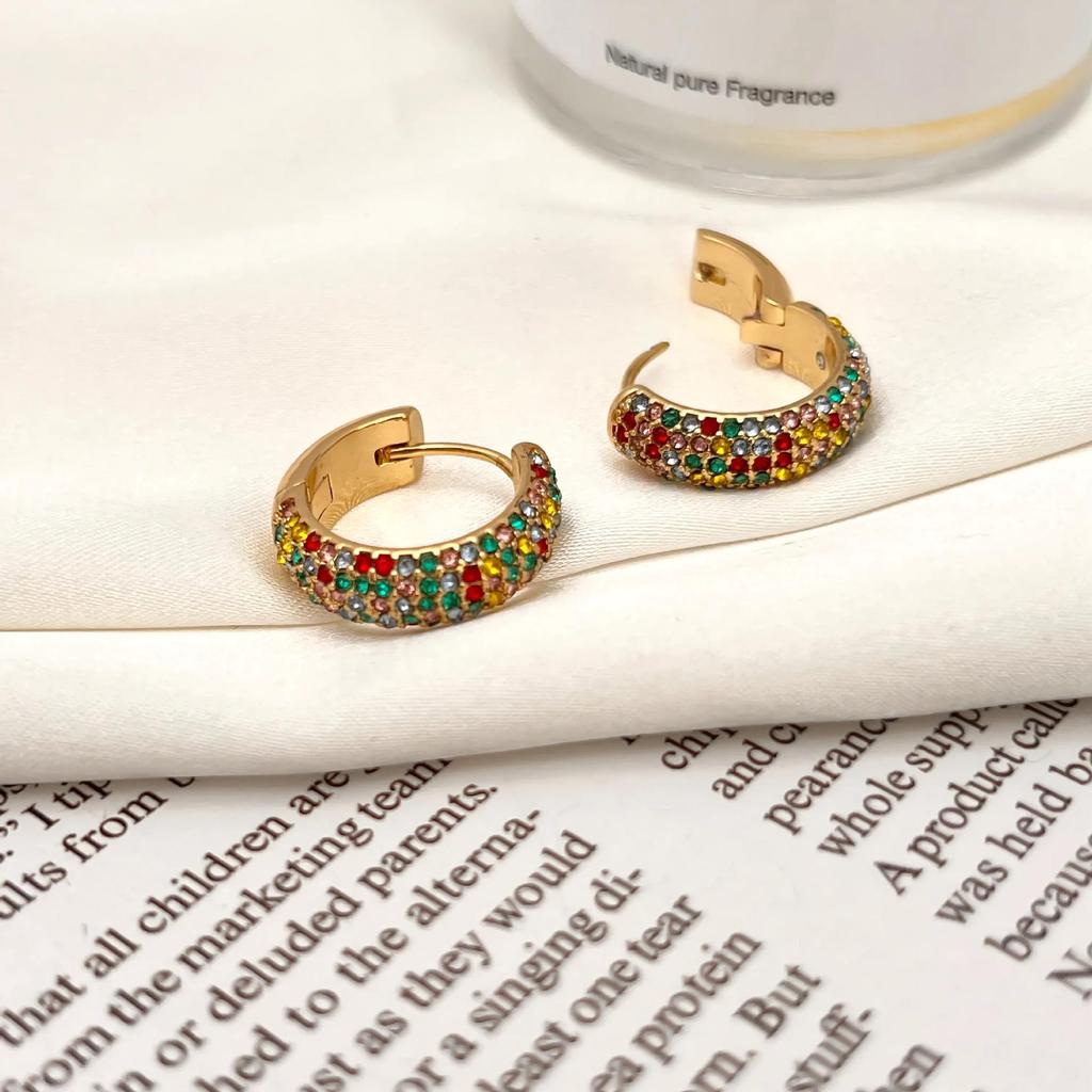 Elegant European & American Full Diamond Micro-Inlaid Colorful Hoop Earrings for Women - Versatile, Luxury, and Exquisite Design