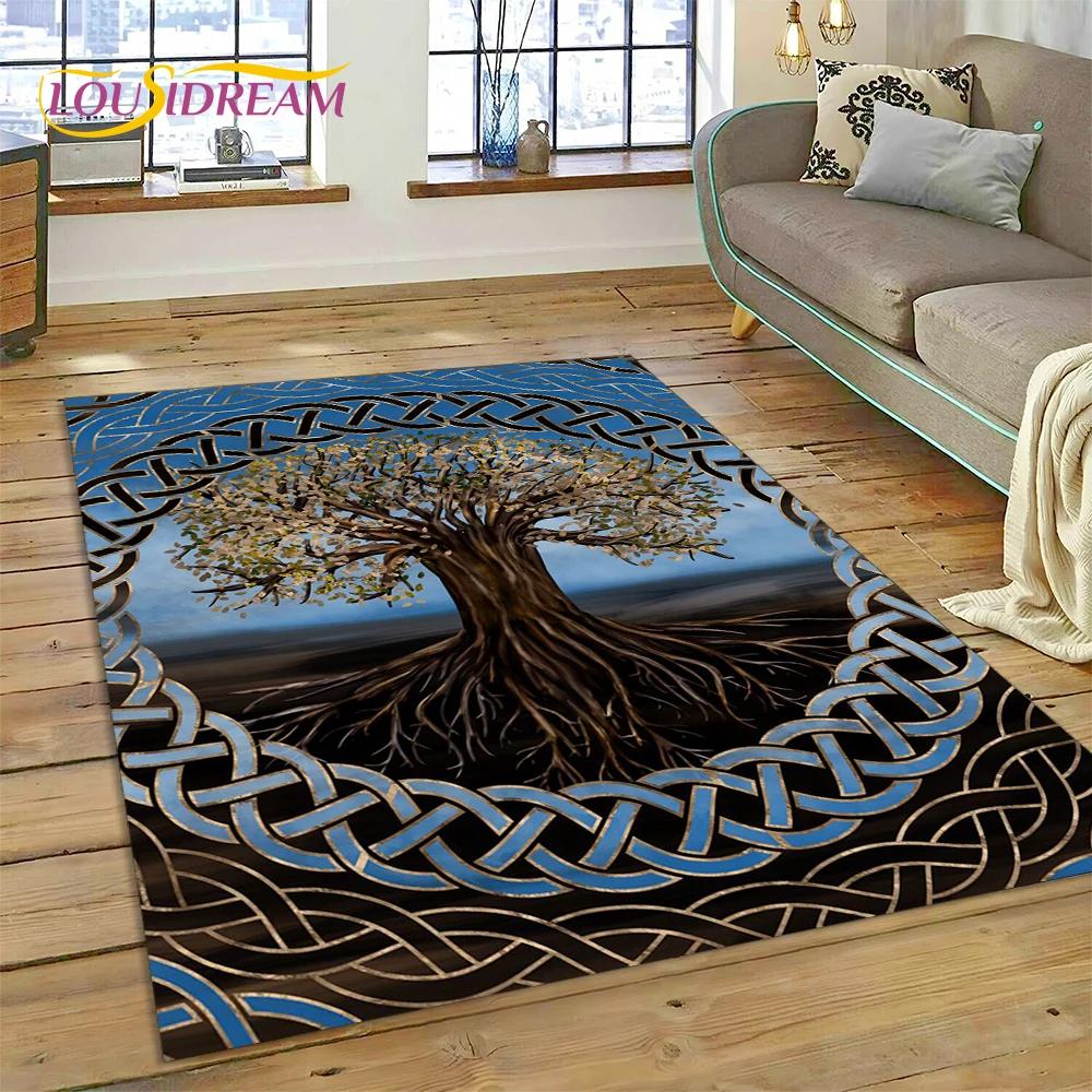 Doğa Yaşam Ağacı İskandinav Mitolojisi Yggdrasil Halı Kilim Ev Oturma Odası Yatak Odası Kanepe Kapı Paspası Dekor, Çocuk Kaymaz Zemin Paspası
