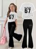 Sweet and Cool Pink and Black, 67 Letter and Number Short-Sleeved Bell-Bottom Pants Set