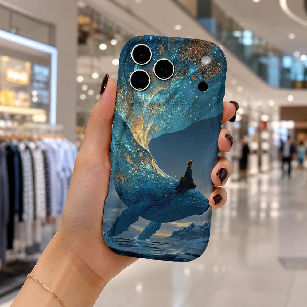 Galaxy Golden Whale Ocean Wavy Edge Phone Case For iPhone 16 15 14 Pro Max 13 12 11 Mini XR XS SE 2020 7 8 Plus Air Cover