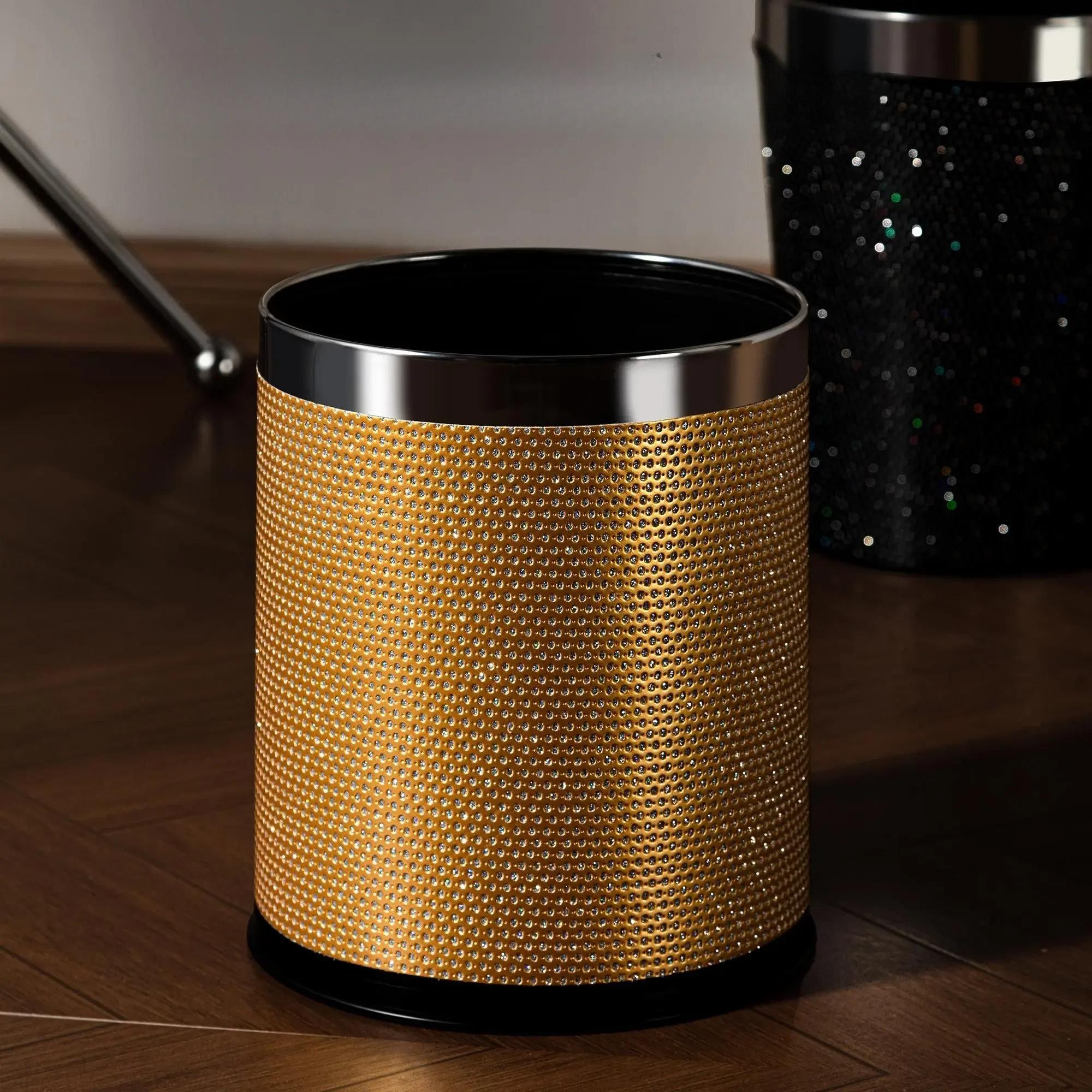 

10L Senior Wastebasket Retro Leather Open End Recycle Bin Double Layered Bin for Living Room Kitchen Bathroom Large Capacity золотой