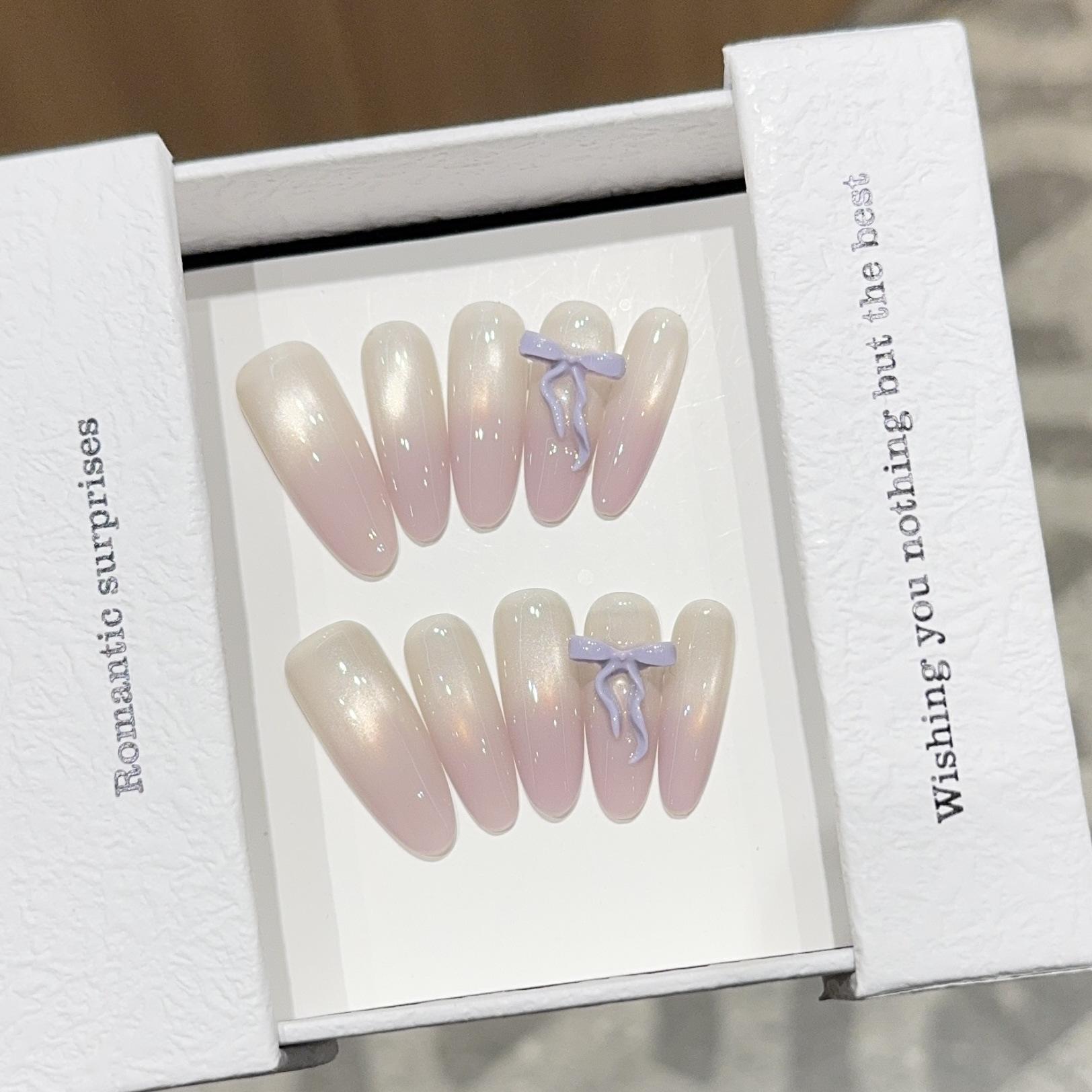 [Lilac] Handmade butterfly wearing nail advanced sense ins wind wearing nail pure handmade nail wearing nail piece XS