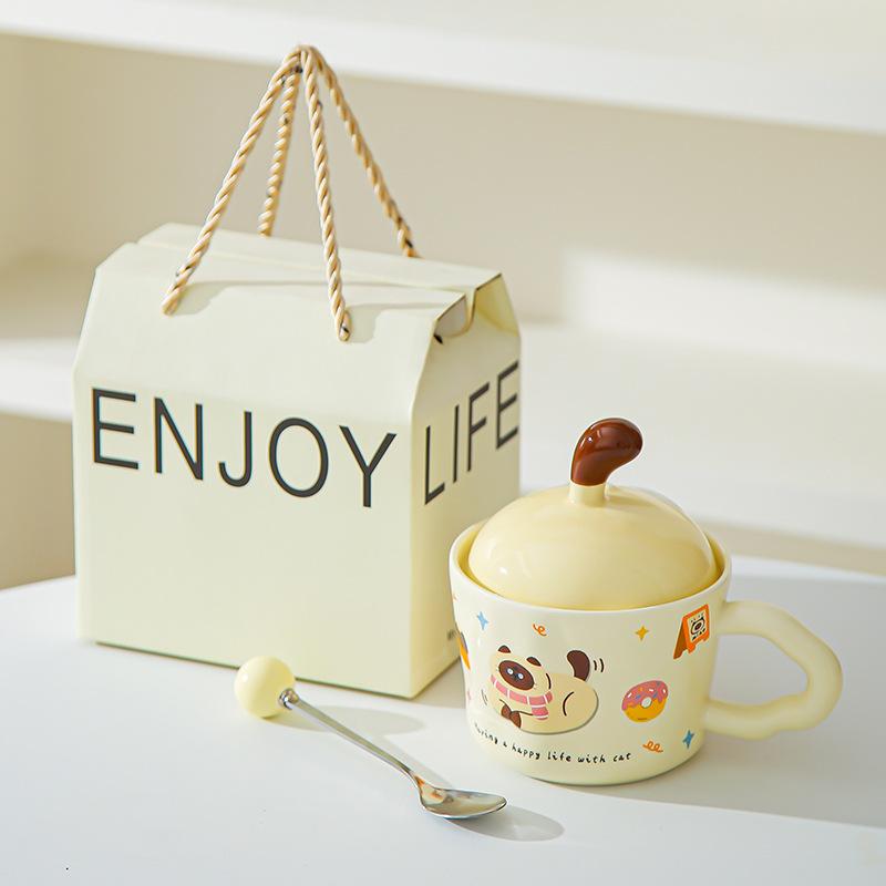 Fun Kitten Mug with Lid Office Cute Ins Ceramic Water Cup Personalized Creative Gift Cup