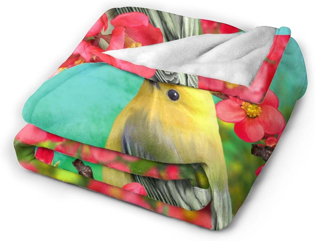 Spring Birds Blooming Flowers Throw Blankets All Season Ultra Soft Warm Fleece Blanket for Home Bed Sofa Couch Chair Outdoor Tra