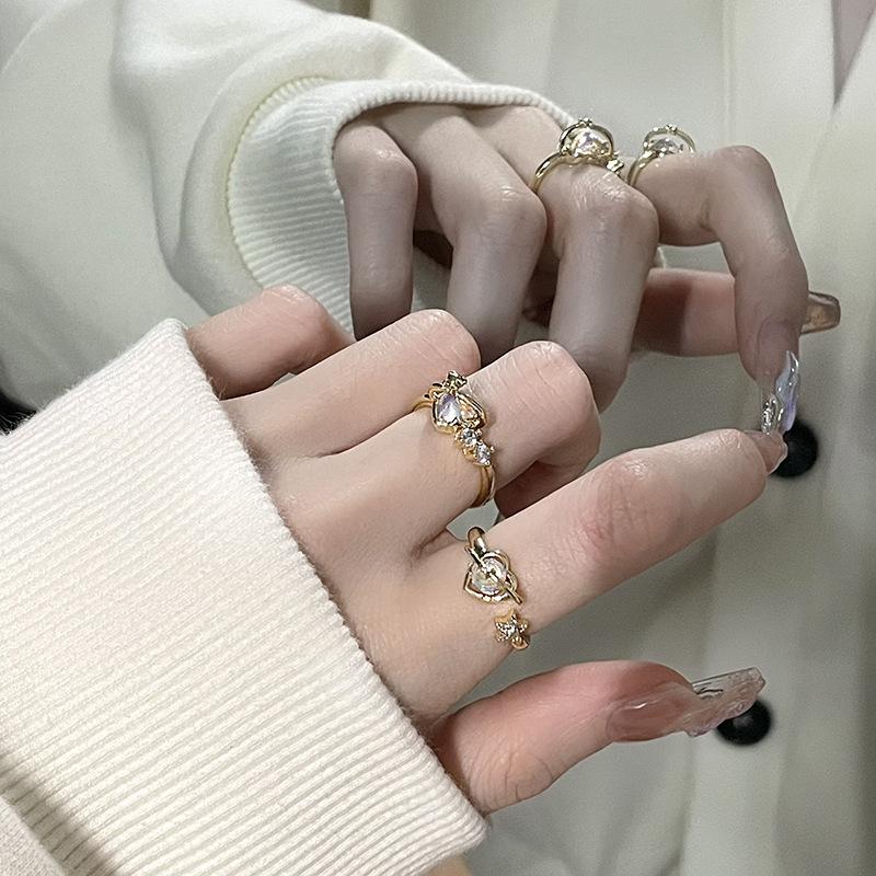 The Same Love Moonstone Open Index Finger Ring, Women'S Tide Fashion Cold Wind Niche Design Sense