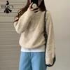 Damenmode Lässig Herbst Winter Einfarbig Druck Langarm Kapuzenoberteile Damenbekleidung Wollstrickwaren Pullover