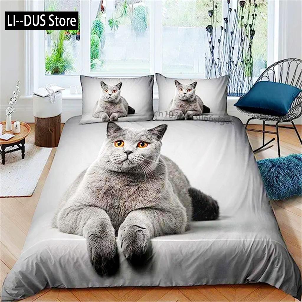 

Comforter Cat Pet Cat Cute Kitten Comforter For Kids Boys Girls Teens 3D Animal Theme Cat Lover S Gifts Comforter (quilt)-EU Single(135*200cm)3pcs