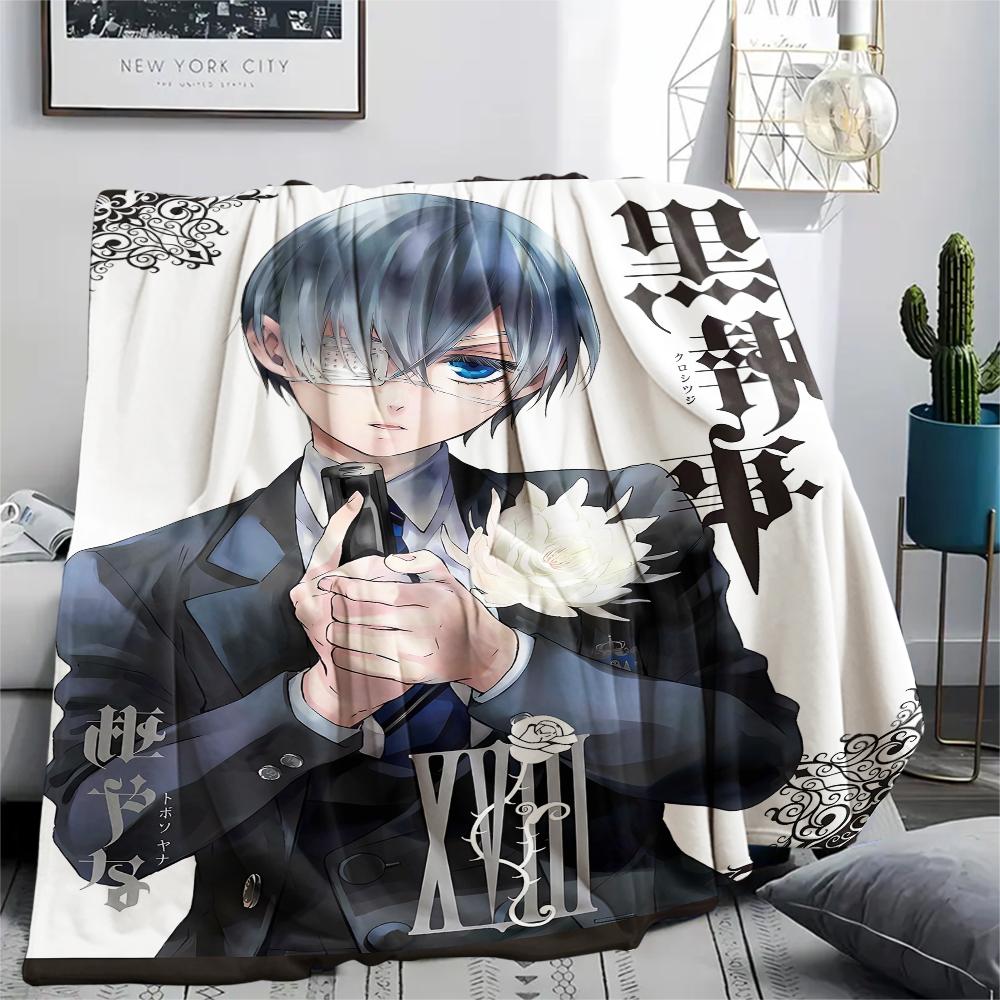 1PC Black Butler Print Flannel Blanket, High Quality All Seasons, Home Decor, Warmth and Comfort, Perfect for Christmas Gifts