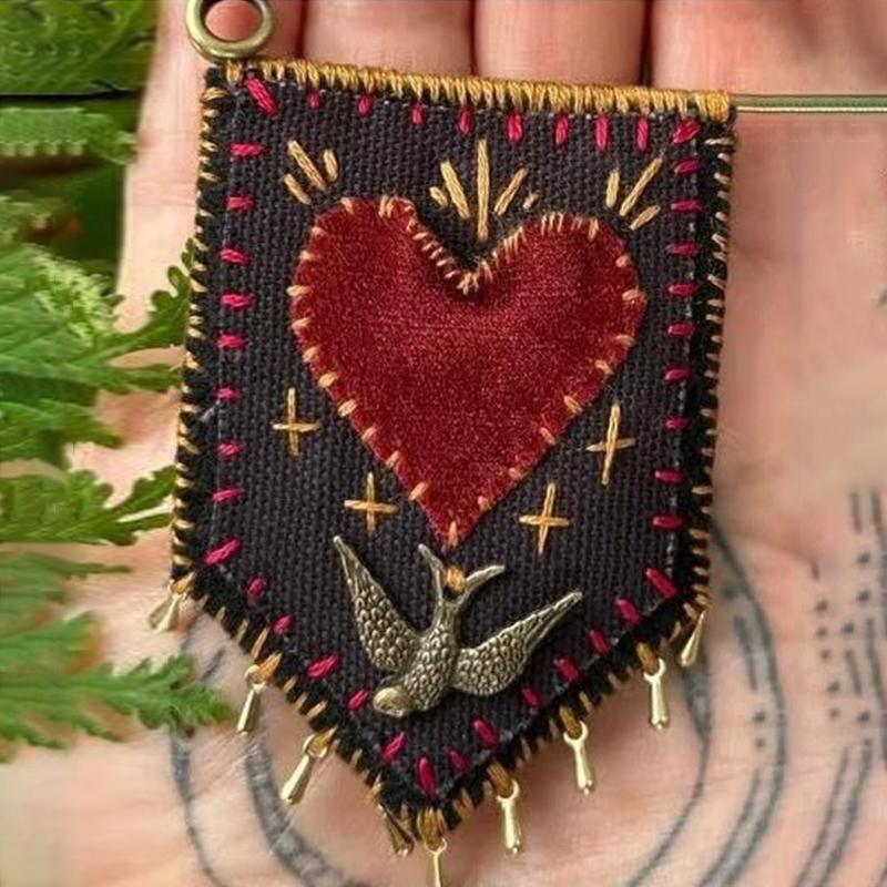 Hope'S Protection Pocket With Rosemary Hand Embroidered Protection Pocket Pin Holds Love Notes Or Any Talisman, Talisman Brooch