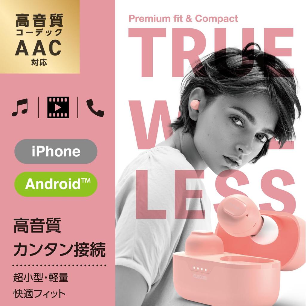 ELECOM Wireless Bluetooth AAC 5 Hours of Continuous Low Dull Pink LBT-TWS16PN Earbuds, 5.3, Compatible, Playback, Latency,