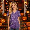 Women's V-Neck Short Sleeve Scrub Top with Pockets Botanical Print Caregiver Uniform