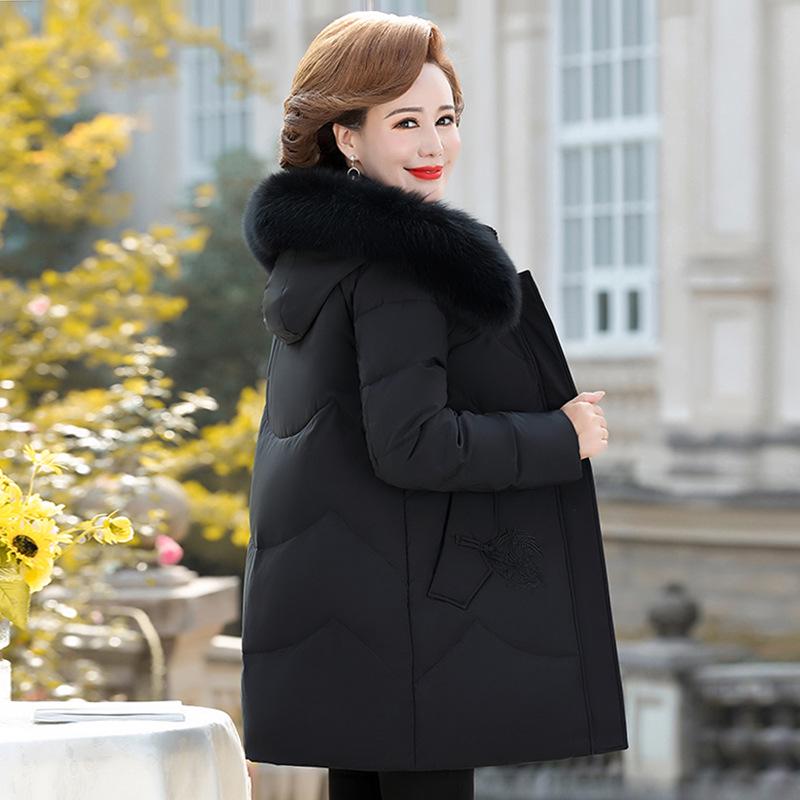 

2026 Women s Mid-Length Thickened Down Jacket with Fur Collar - Plus Size, Over-the-Knee Winter Wear for Middle-Aged and Elderly Ladies XL (40-50kg) чёрный