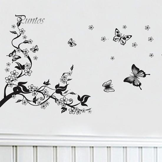 Home Decor Černý květinový motýl květina DIY nálepka na zeď vinná réva Art Decor nástěnná nálepka na pokoj