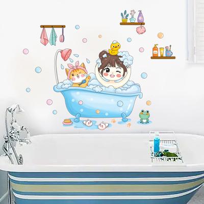Cartoon-Badewanne Badezimmer Dekorative Wandaufkleber Selbstklebende Wandaufkleber Wasserdichte Aufkleber Badezimmer-Aufkleber Kreative Wandfläche