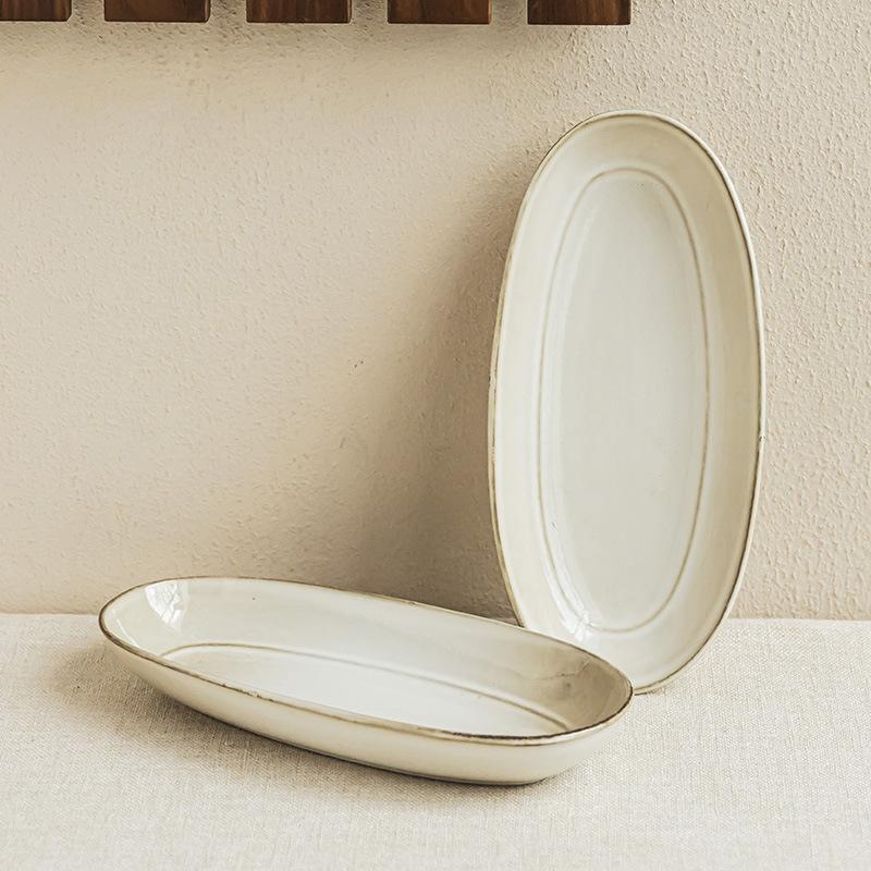 Oval Long Plate Minimalist Style Ceramic Plate Long Plate Household Steamed Fish Plate Restaurant Japanese Material Plate Tableware Plate