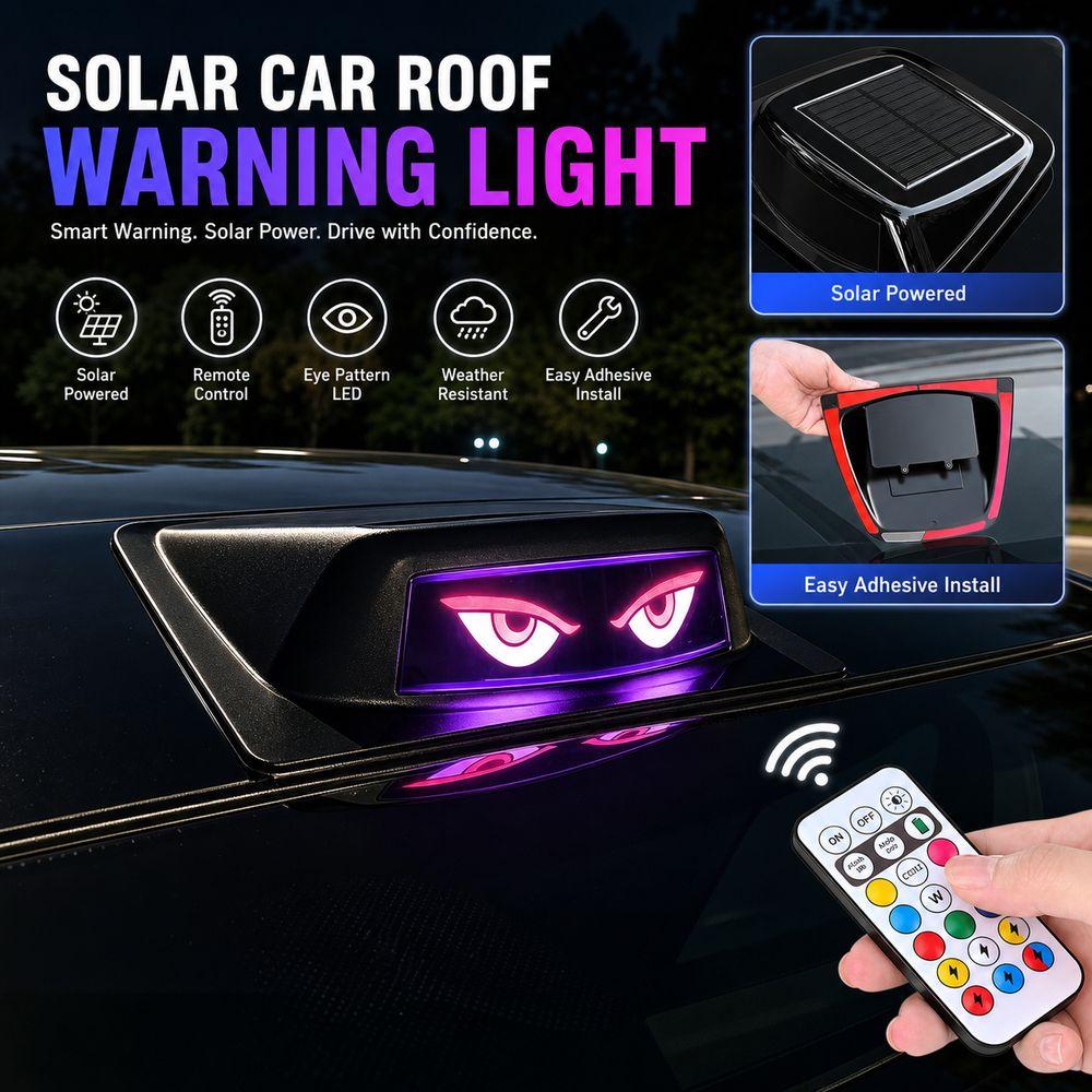 Solar Powered Car Roof Warning Light Remote Control Automotive Exterior Tool Vehicle Accessories