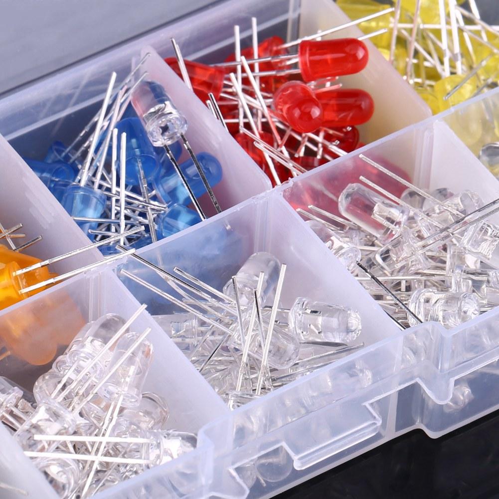 200pcs 5mm LED Light Emitting Diodes Yellow Red Blue Green Orange Light Assortment Kit