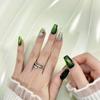 Handmade Gradient Green Cat's Eye Press-On Nails with Diamond Accents - Mori Style Nail Art for Skin Brightening and a Luxurious Feel.