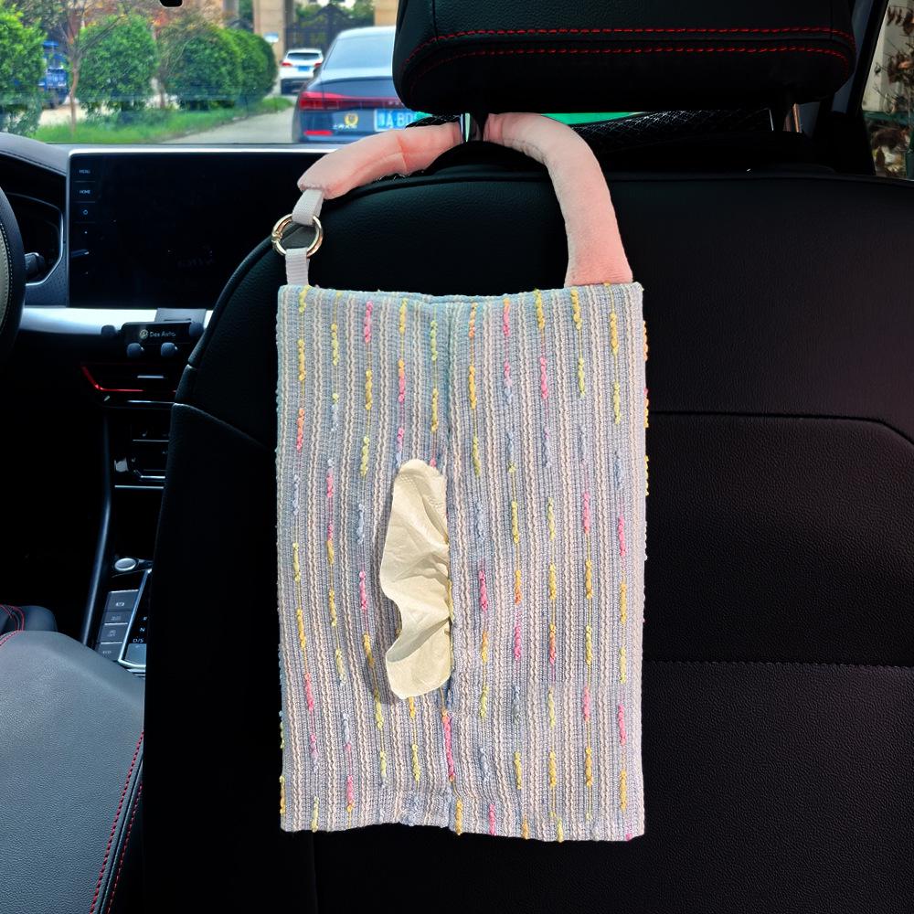 Creative French-Style Fabric Hanging Car Tissue Box, Adjustable Napkin Holder