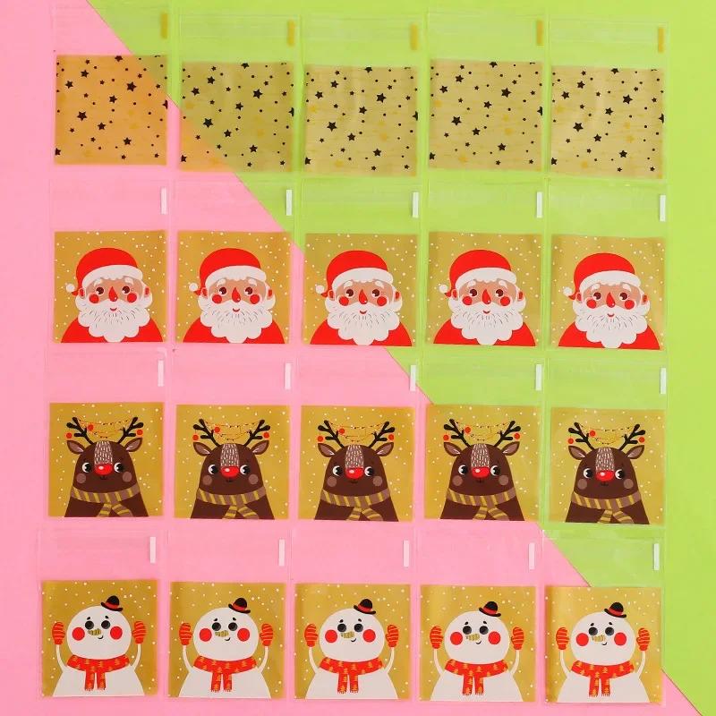 100PCS Christmas Candy Bags Carton Santa/Snowman/Deer Cookie Packaging Bags For Navidad DIY Snack Baking Packaging Supplies