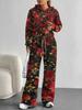 Europe, America Autumn and Winter 1116 Casual Retro Flower Long-sleeved Suit Women's Hooded Sweater Trousers Two-piece Set