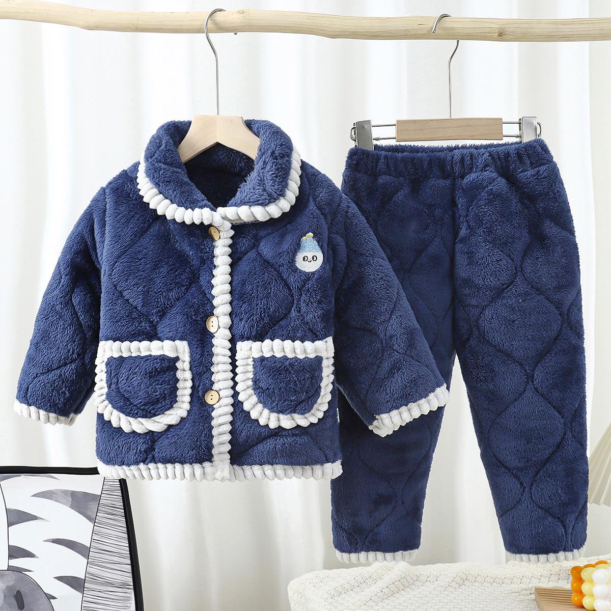 

Girls Winter Thick Quilted Pajama Set with Velvet Warmth 100 [70-80cm] синій