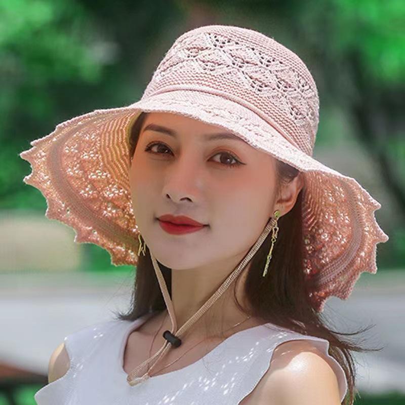 WTEMPO Summer Foldable Hats for Women Large Brim Sun Protection Hats Hollow-out Breathable Vacation Travel Seaside Beach Cool Hats