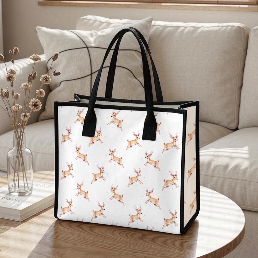 Cute Reindeer Print Tote Bag Casual Portable Handbag for Daily Use
