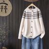 Sweaters Coat Cardigan for Women Stripe Vintage Loose Long Sleeve Knit Cardigan Sweaters Jacket
