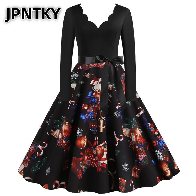 JPNTKY Fashion Spring Autumn Long Sleeve V-Neck Casual Dresses