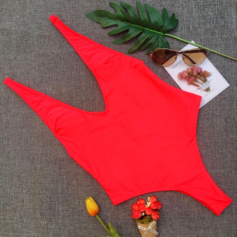 

Слитный женский купальник с глубоким V-образным вырезом, с мягкой чашкой, купальник монокини, пляжная одежда, бикини XL красный