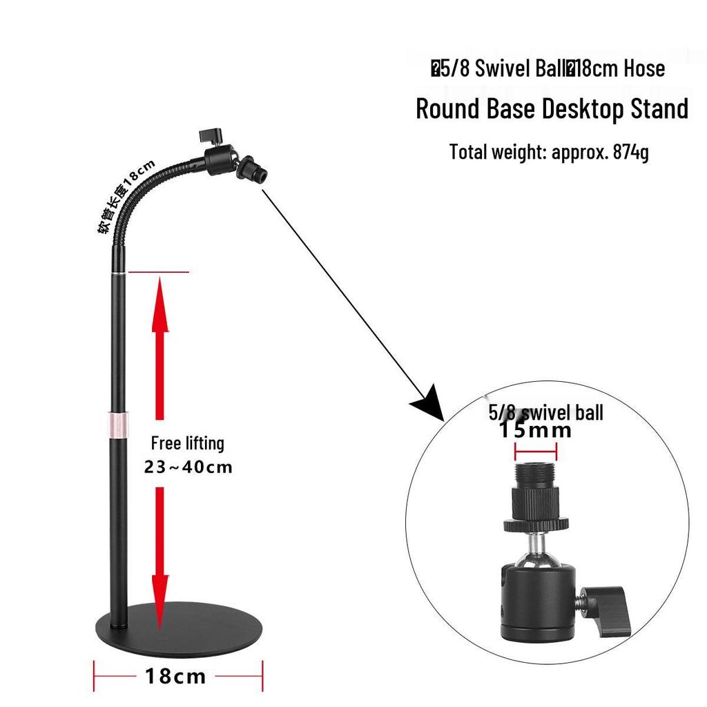 Space-Saving Universal Stand with Metal Base for Phone, Tablet, Fill Light - Adjustable 1/4 Screw Mount