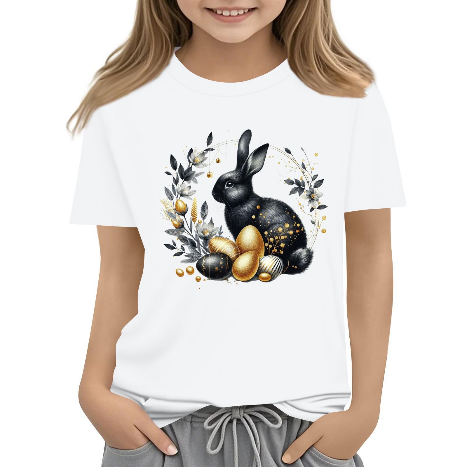 

Летний детский топ с круглым вырезом, пасхальная футболка с короткими рукавами, верх, низ 150 белый