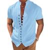 2023 Men's Retro Cotton Linen Short Sleeve Stand Collar Shirt