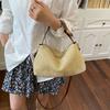 PU Leather Buckle Hobo Shoulder Bag Grass Woven Box Bag Leisure Straw Crossbody Bag  Women