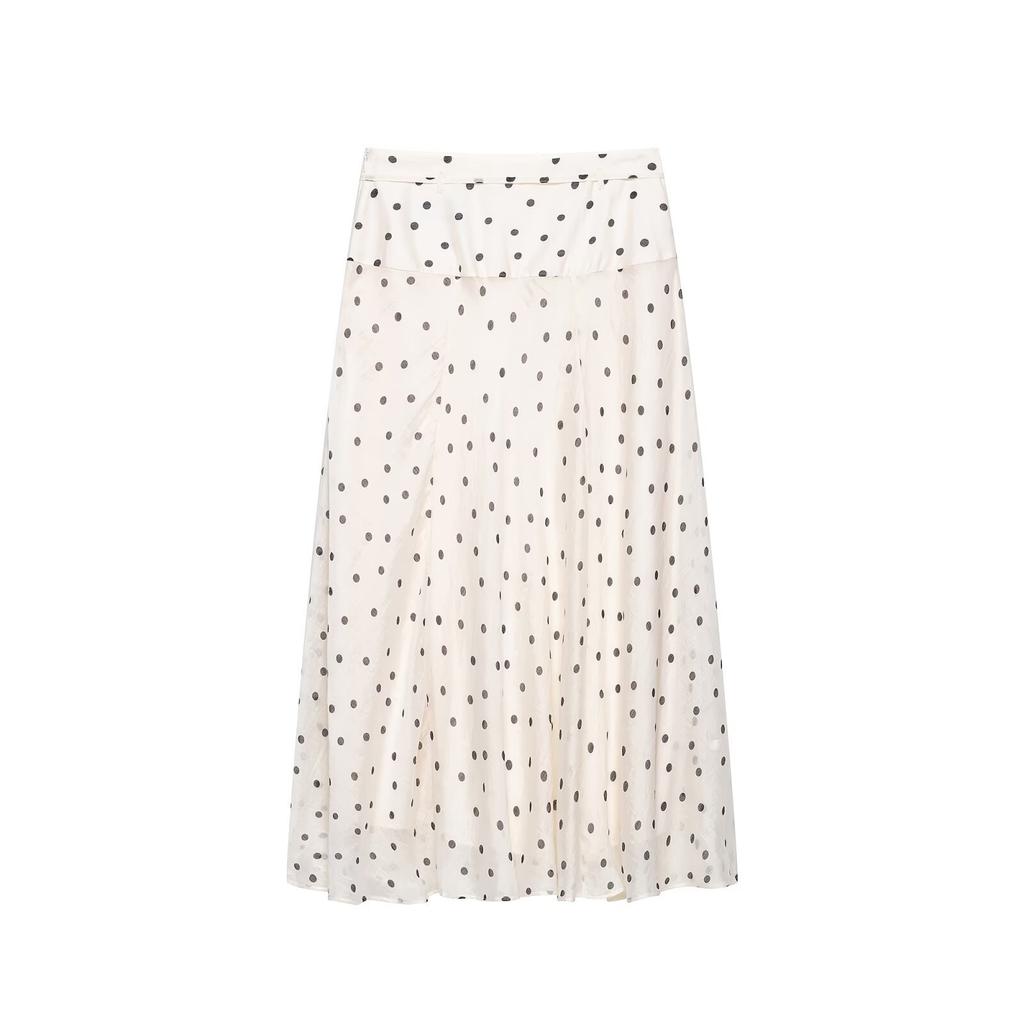 European and American Style, New Women's Clothing, Foreign Style Fashion Polka Dot A-shaped Hem Midi Skirt